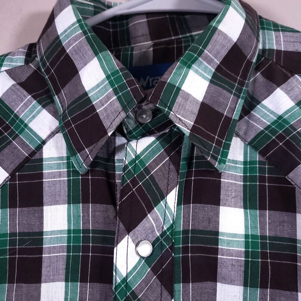 Wrangler Shirt Mens Medium Cowboy Cut Western Pearl Snap Rodeo Ranch Green Brown